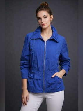 Zenergy by Chico’s Blue Lightweight Zip Jacket Size 2 Casual Sporty, Rain